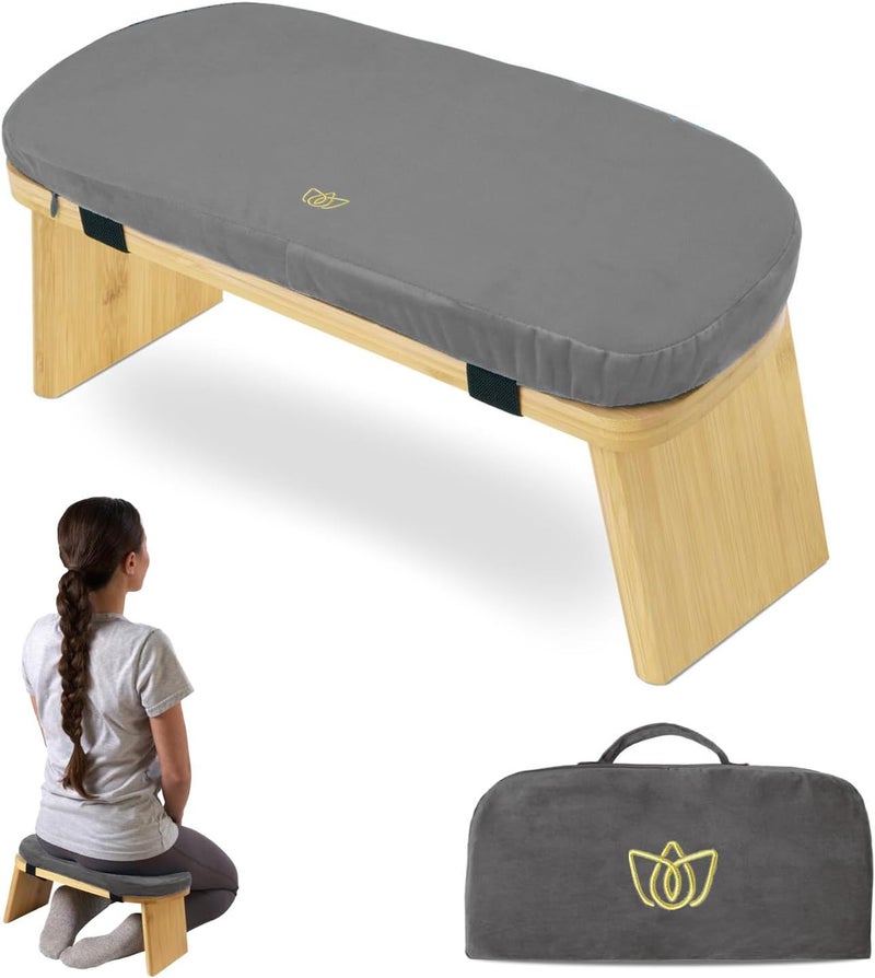 SuperRC Meditation Bench, Portable Bamboo Meditation Stool, Folding Kneeling Meditation Bench, Anterior Tilt Bench, Prayer Bench with Meditation Chair with Thick Cushion, Kneeling Stool - Image 1